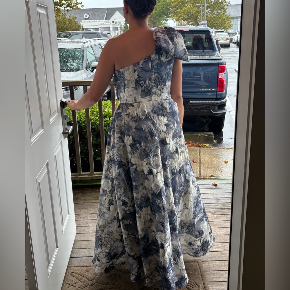 Jovani One-Shoulder Blue and White Floral Dress Jovani 25663